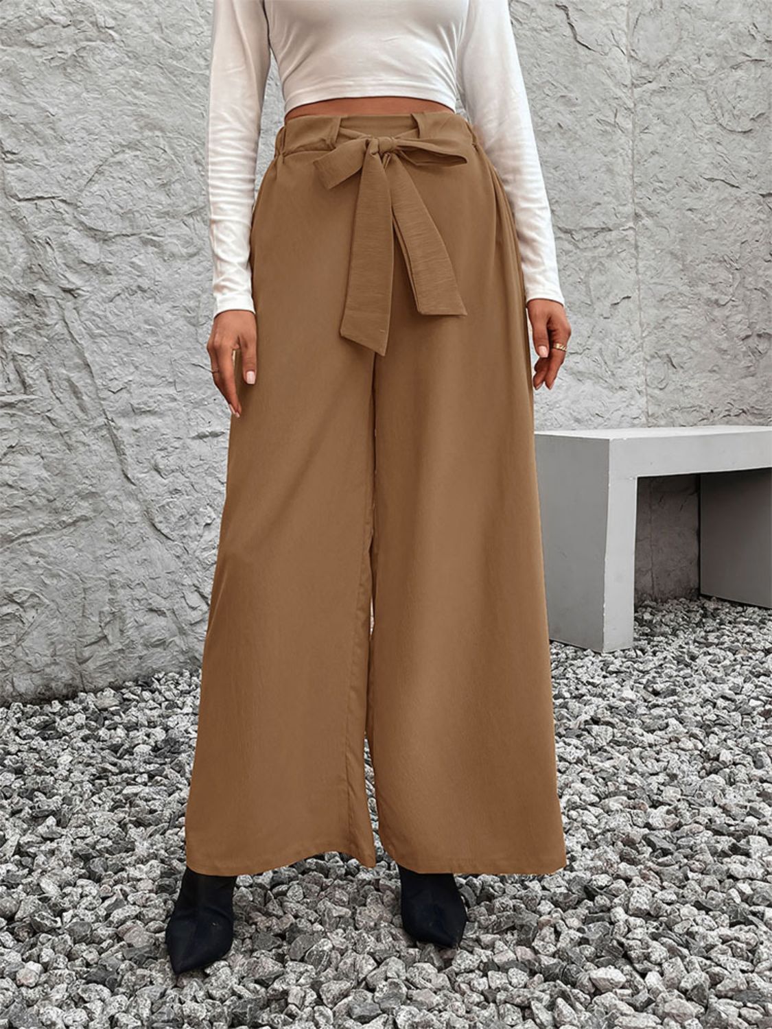 Tied High Waist Wide Leg Pants - Charming Charlie