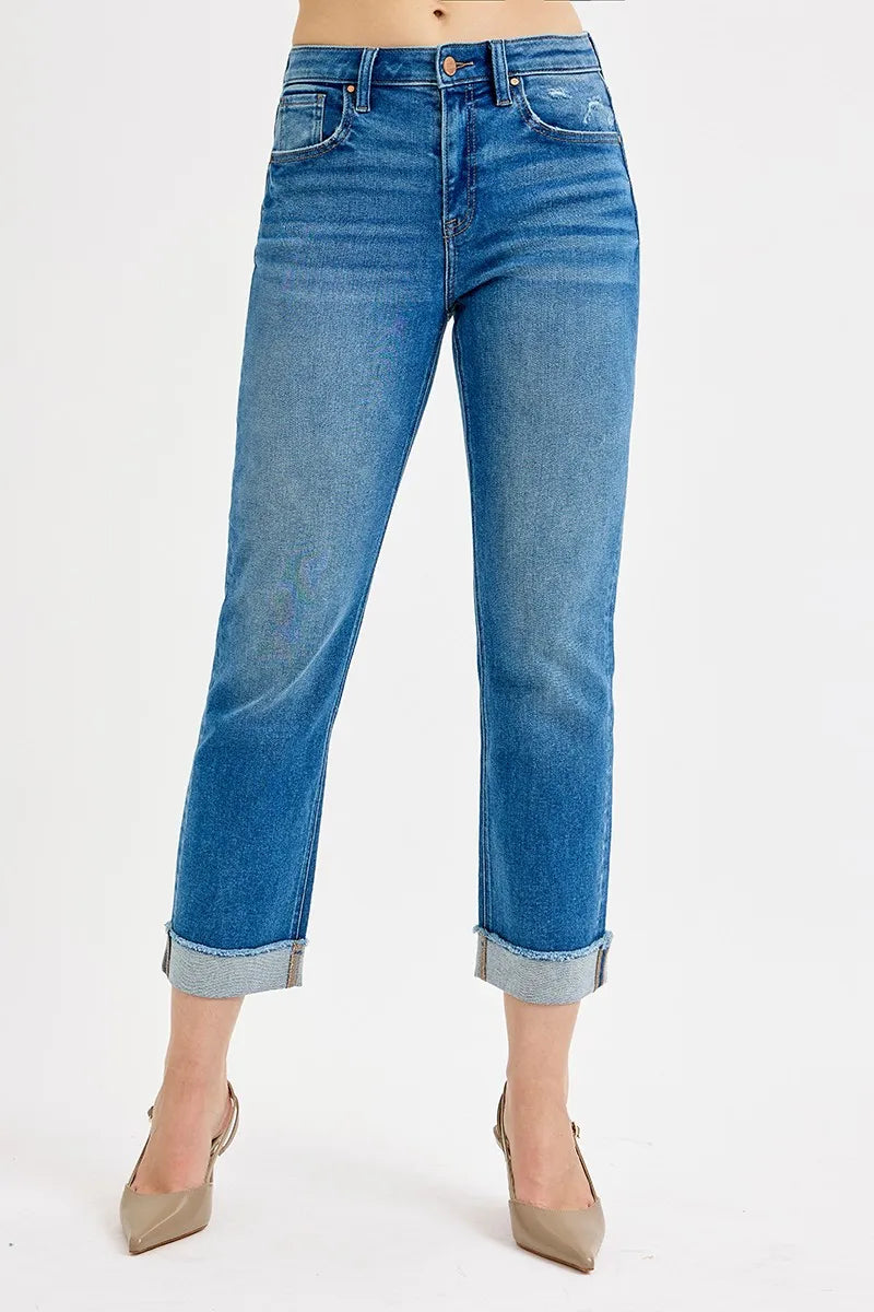 RISEN High Rise Crop Boyfriend Tapered Jeans