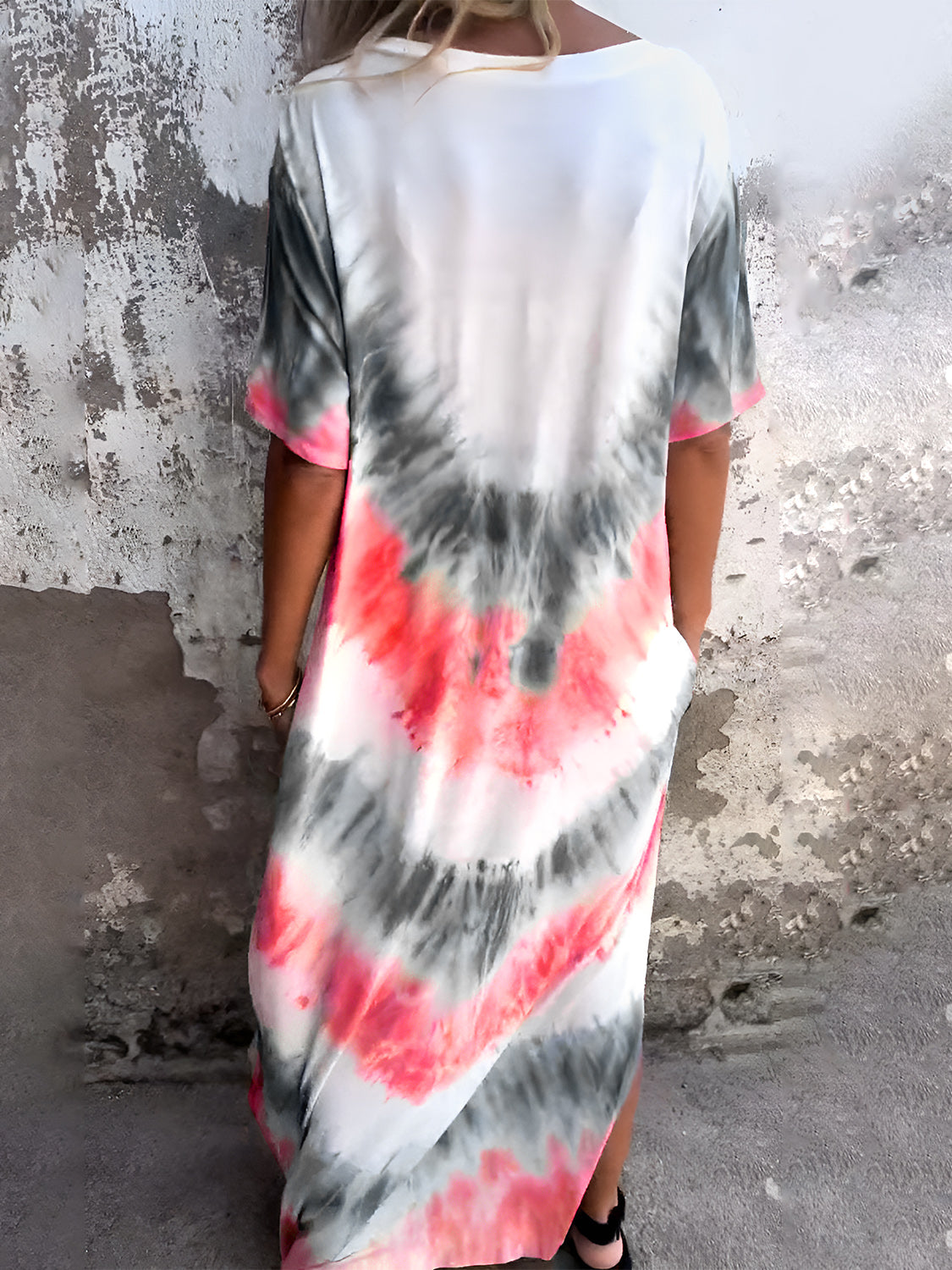 Full Size Pocketed Tie-Dye Short Sleeve Dress - Charming Charlie
