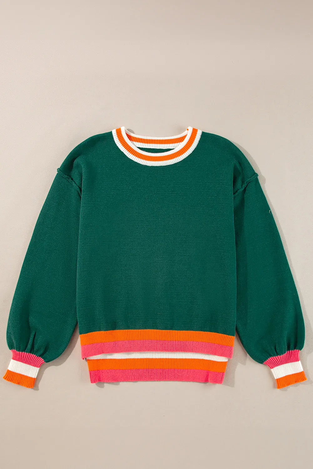 Contrast Round Neck Long Sleeve Sweater - Charming Charlie