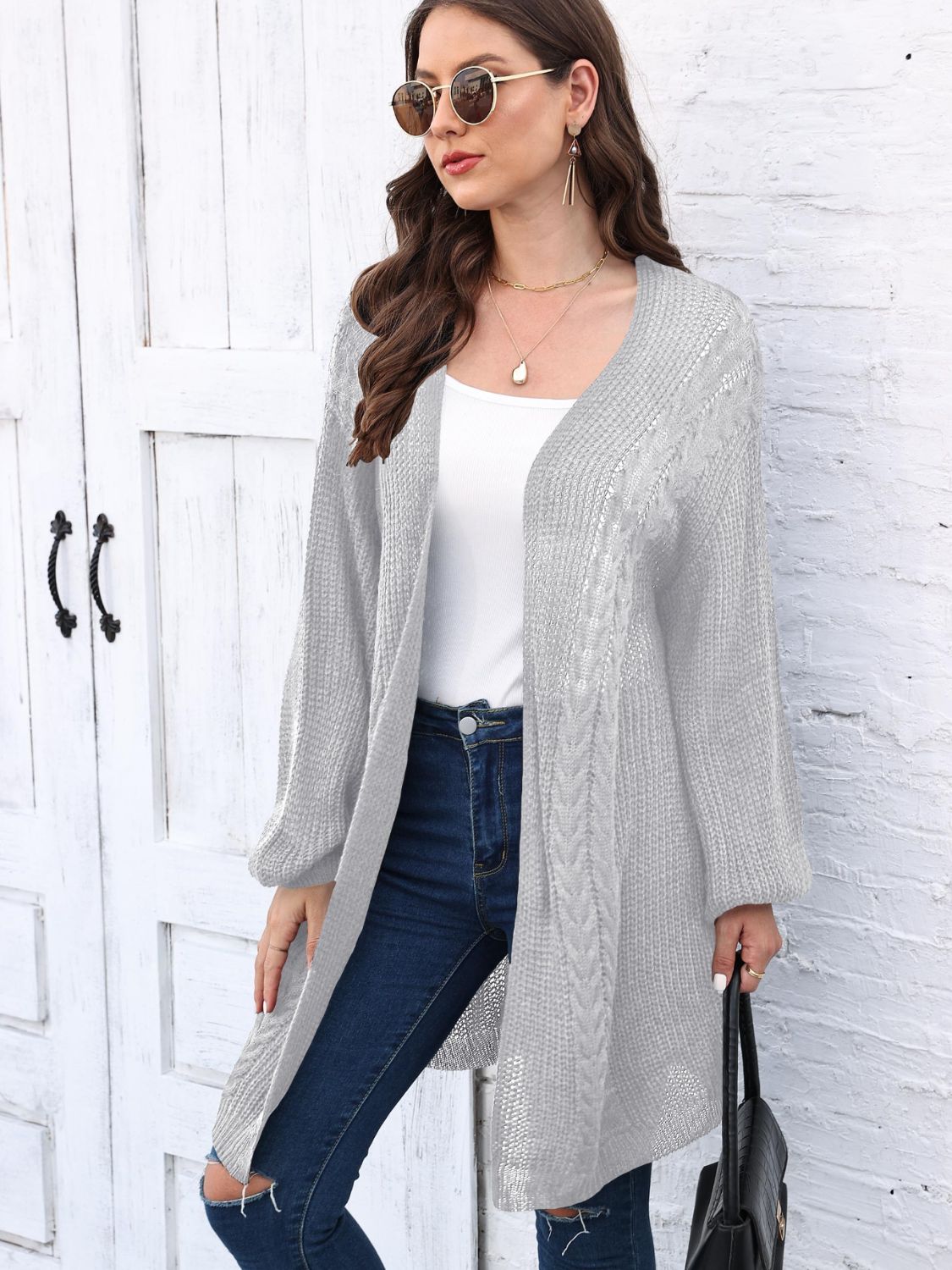 Cable-Knit Open Front Long Sleeve Cardigan - Charming Charlie