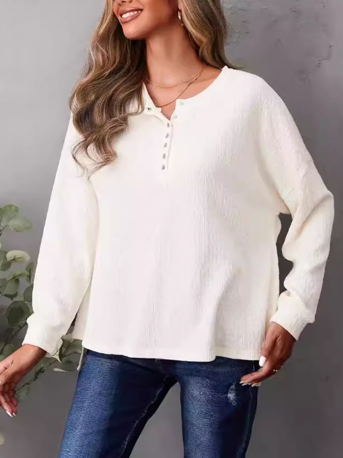High-Low Quarter Snap Round Neck T-Shirt - Charming Charlie