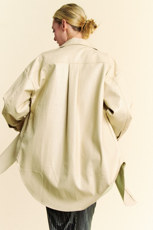 Davi & Dani Faux Leather Button Up Jacket with Chest Pockets - Charming Charlie