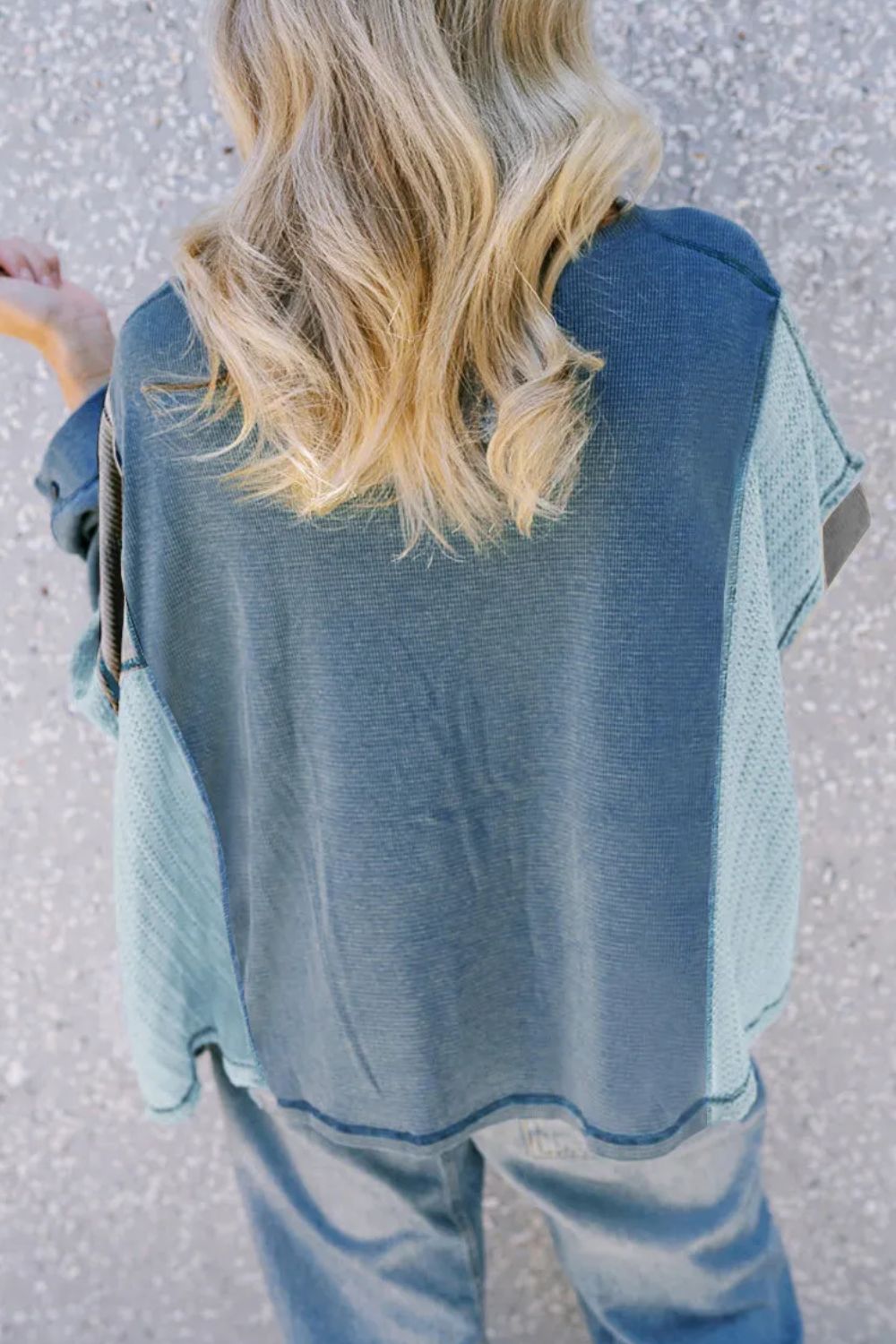 Patchwork Color Block Round Neck Long Sleeve Top - Charming Charlie