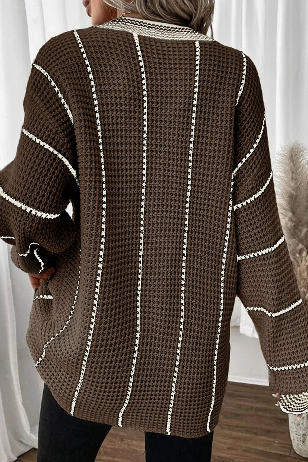 Striped V-Neck Dropped Shoulder Sweater - Charming Charlie