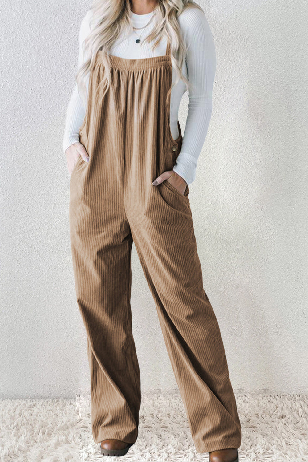 Square Neck Wide Strap Overalls - Charming Charlie