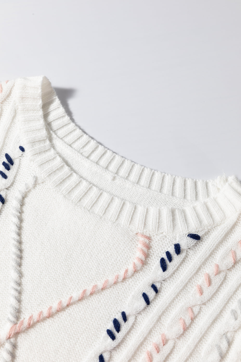 Cable Knit Round Neck Half Sleeve Sweater - Charming Charlie