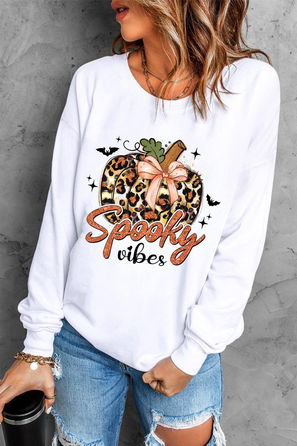 Graphic Round Neck Long Sleeve Sweatshirt - Charming Charlie