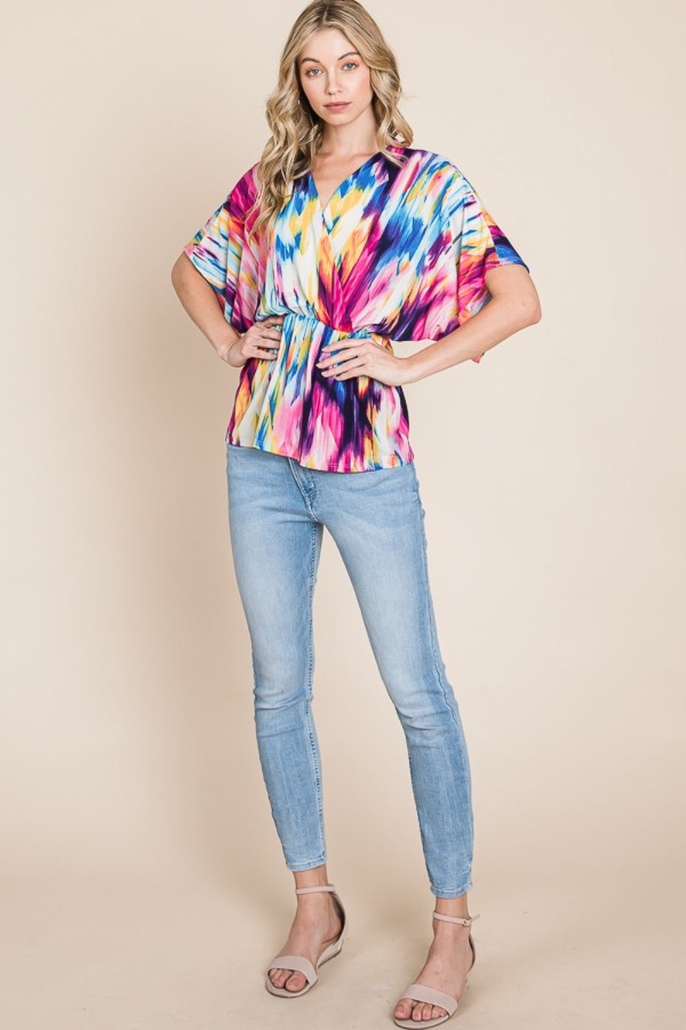 BOMBOM Printed Surplice Peplum Blouse - Charming Charlie