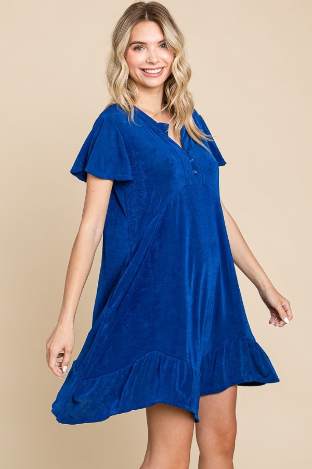 Culture Code Full Size Short Sleeve Ruffled Asymmetric Hem Dress - Charming Charlie