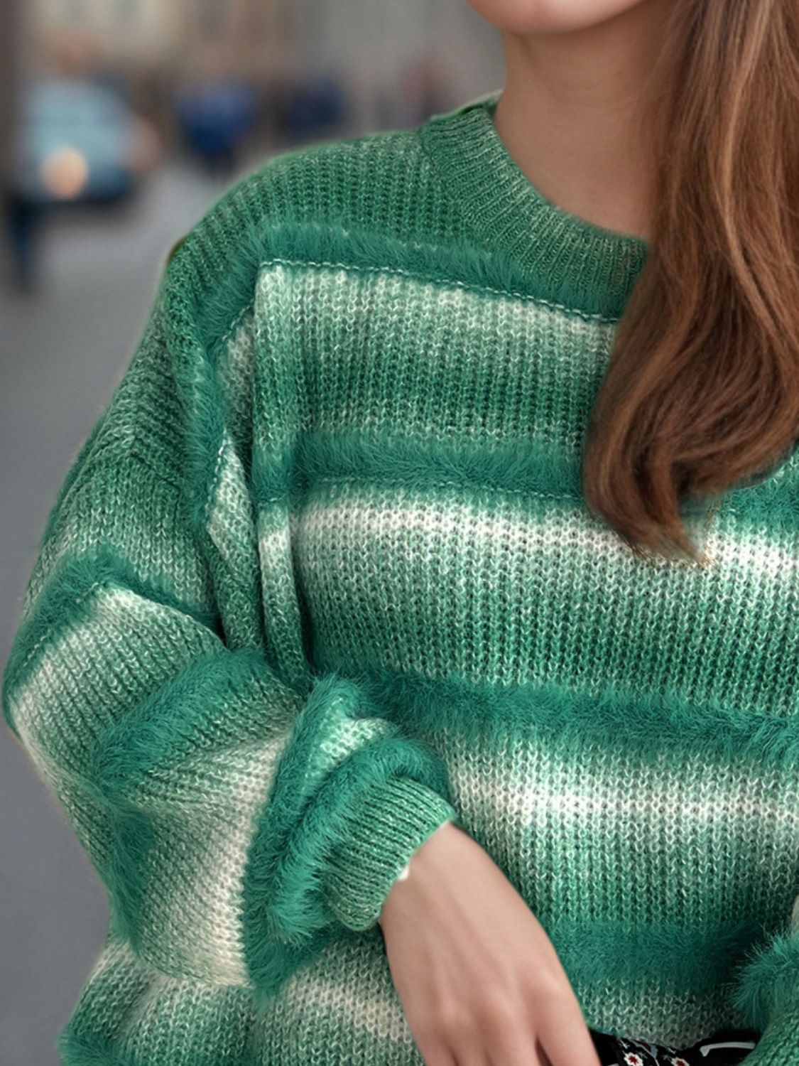 Gradient Round Neck Dropped Shoulder Sweater - Charming Charlie