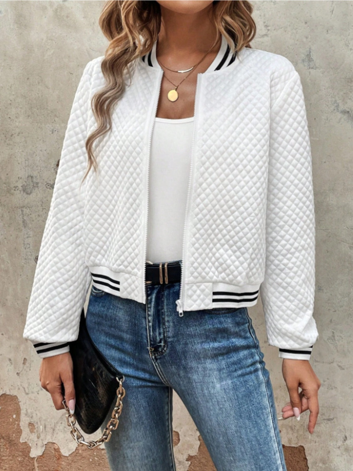 Zip Up Long Sleeve Jacket - Charming Charlie