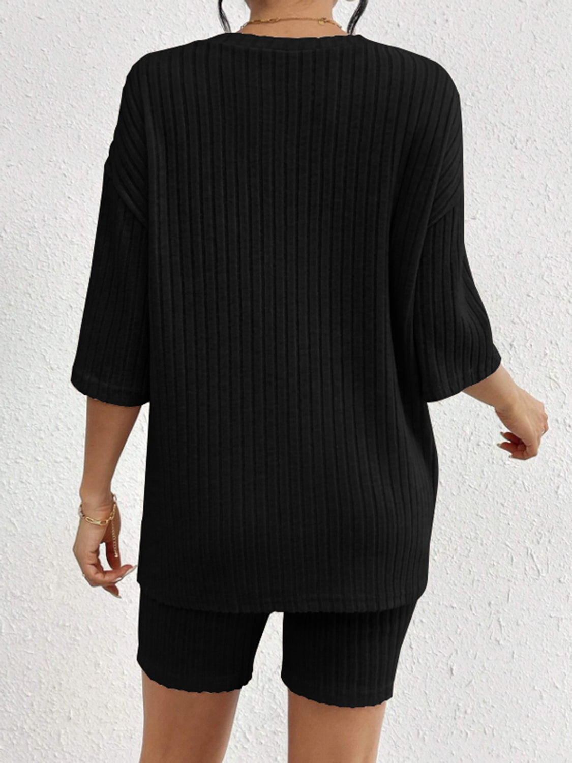 Ribbed Round Neck Top and Shorts Set - Charming Charlie