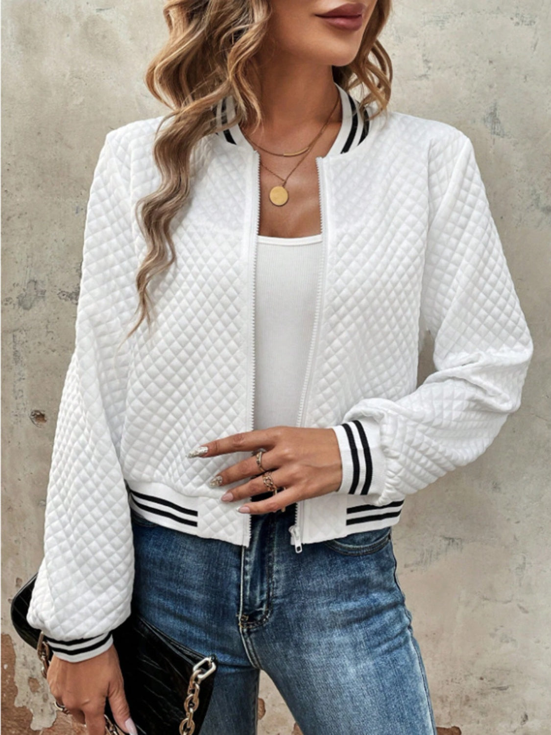 Zip Up Long Sleeve Jacket - Charming Charlie