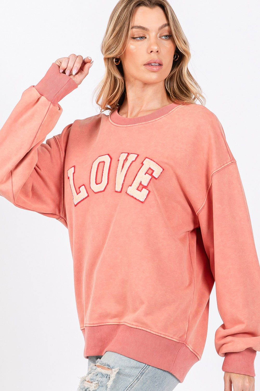 SAGE + FIG LOVE Path Applique Drop Shoulder Sweatshirt - Charming Charlie