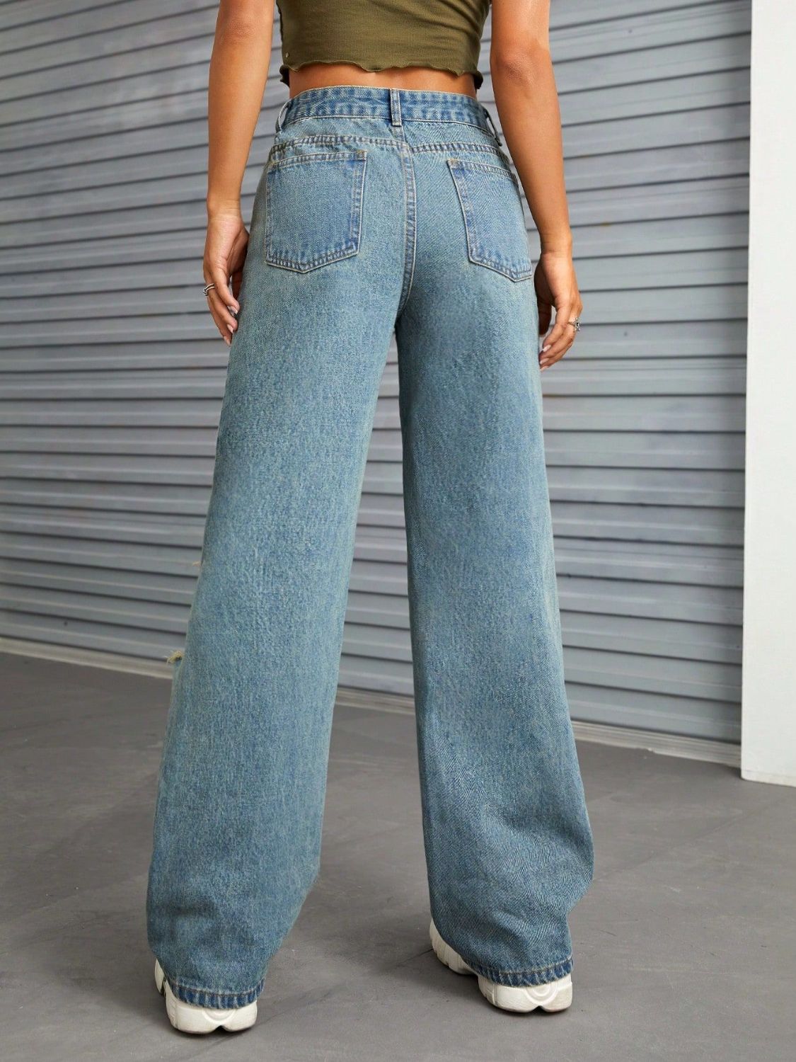 Distressed Wide Leg Jeans with Pockets - Charming Charlie