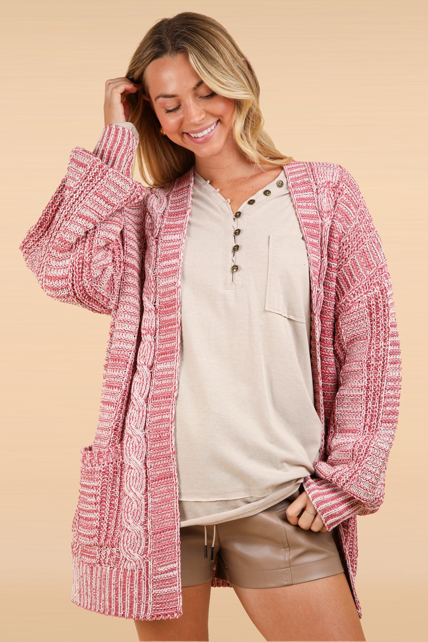 VERY J Cable Knit Open Front Cardigan - Charming Charlie