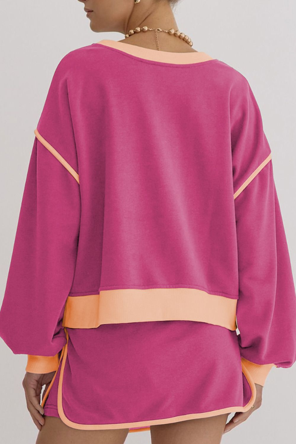 Contrast Trim Round Neck Top and Skort Set - Charming Charlie
