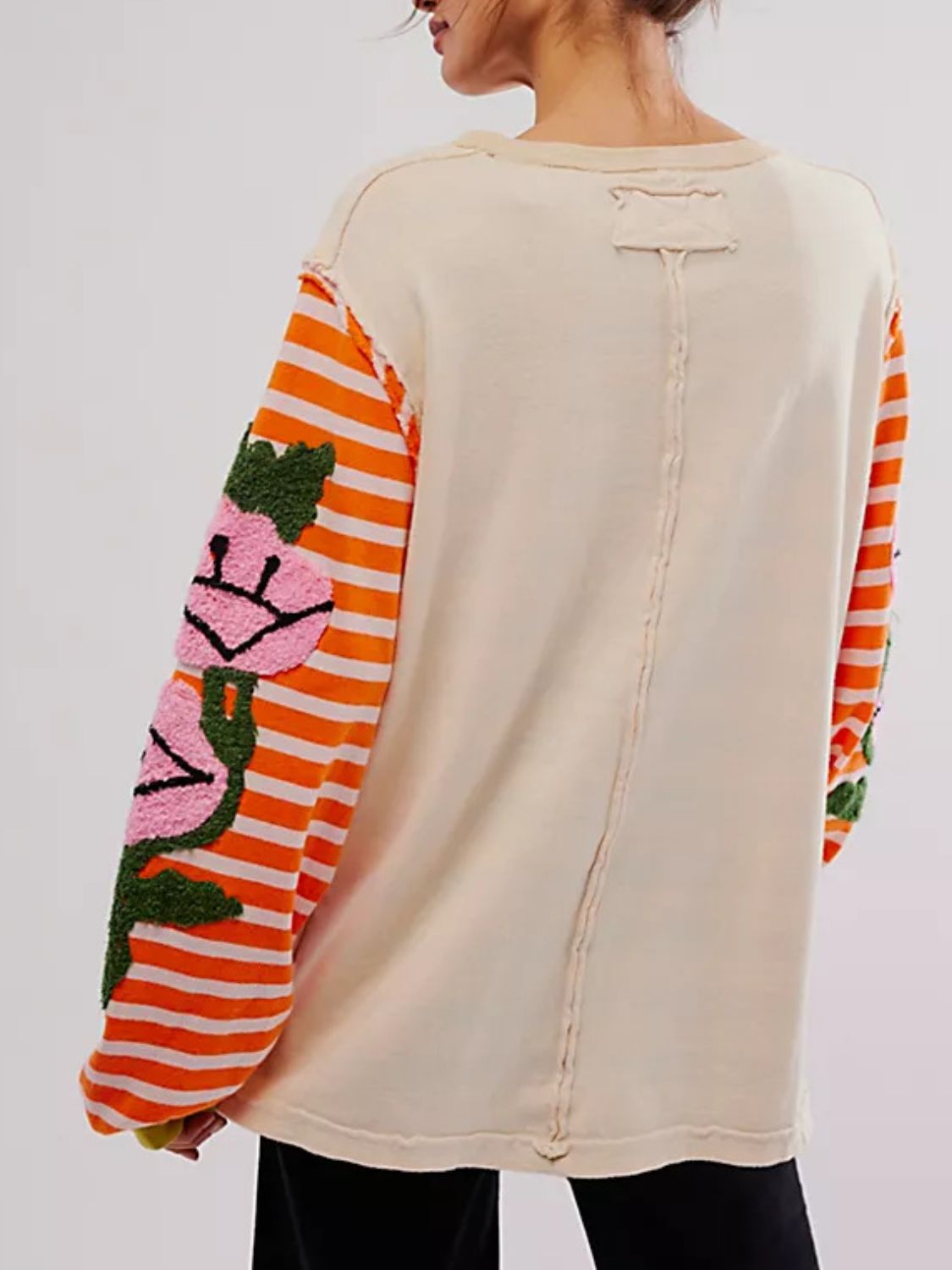 Striped Round Neck Long Sleeve Sweatshirt - Charming Charlie