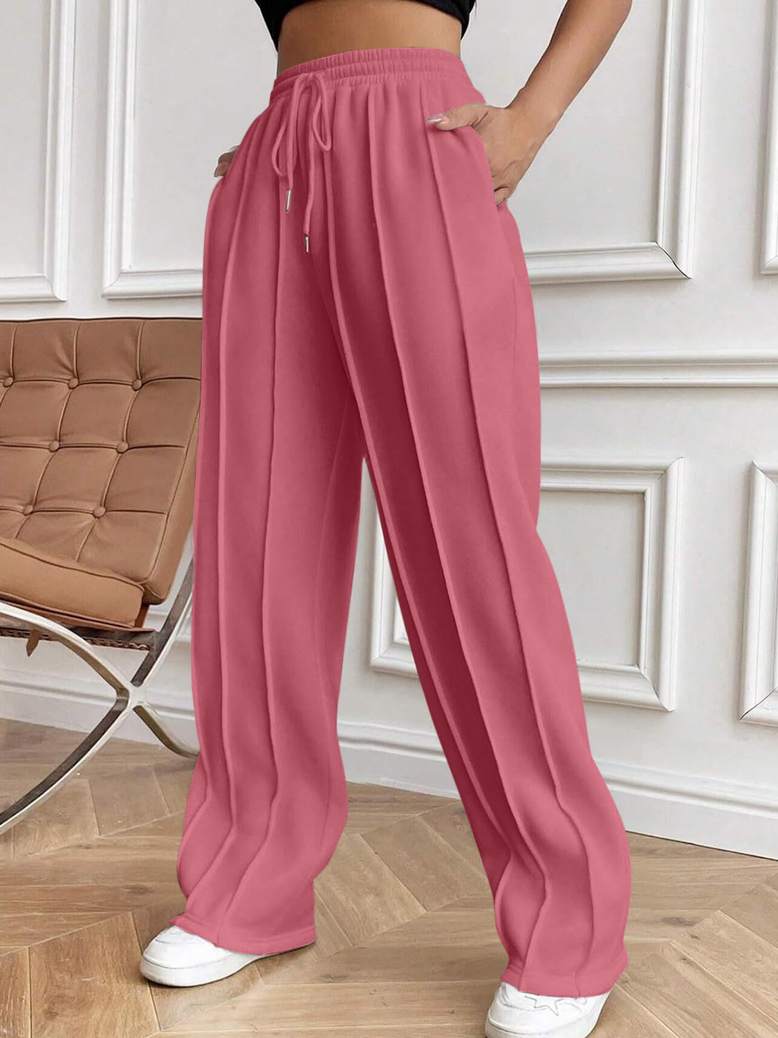 Drawstring Elastic Waist Pants with Pockets - Charming Charlie