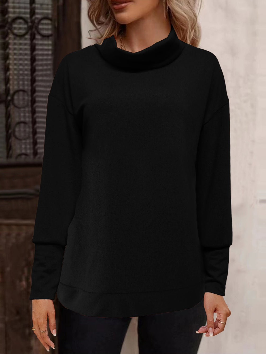 Full Size Mock Neck Long Sleeve T-Shirt - Charming Charlie