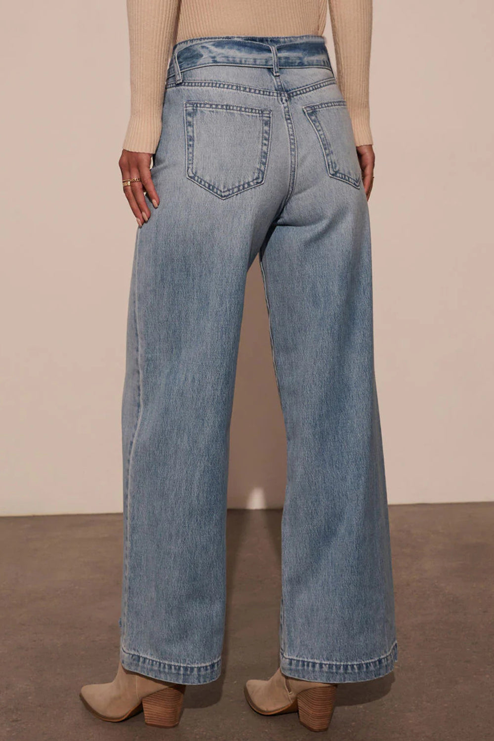 Tied Wide Leg Jeans with Pockets - Charming Charlie