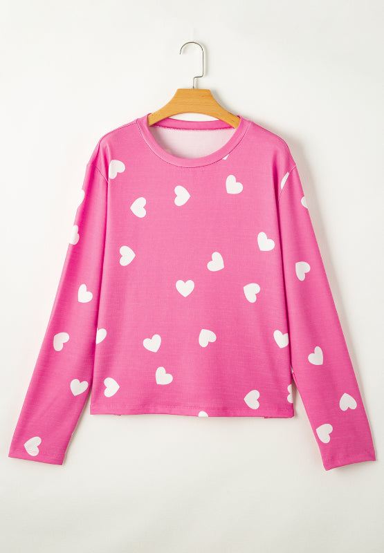Heart Round Neck Long Sleeve Top and Elastic Waist Shorts Set - Charming Charlie