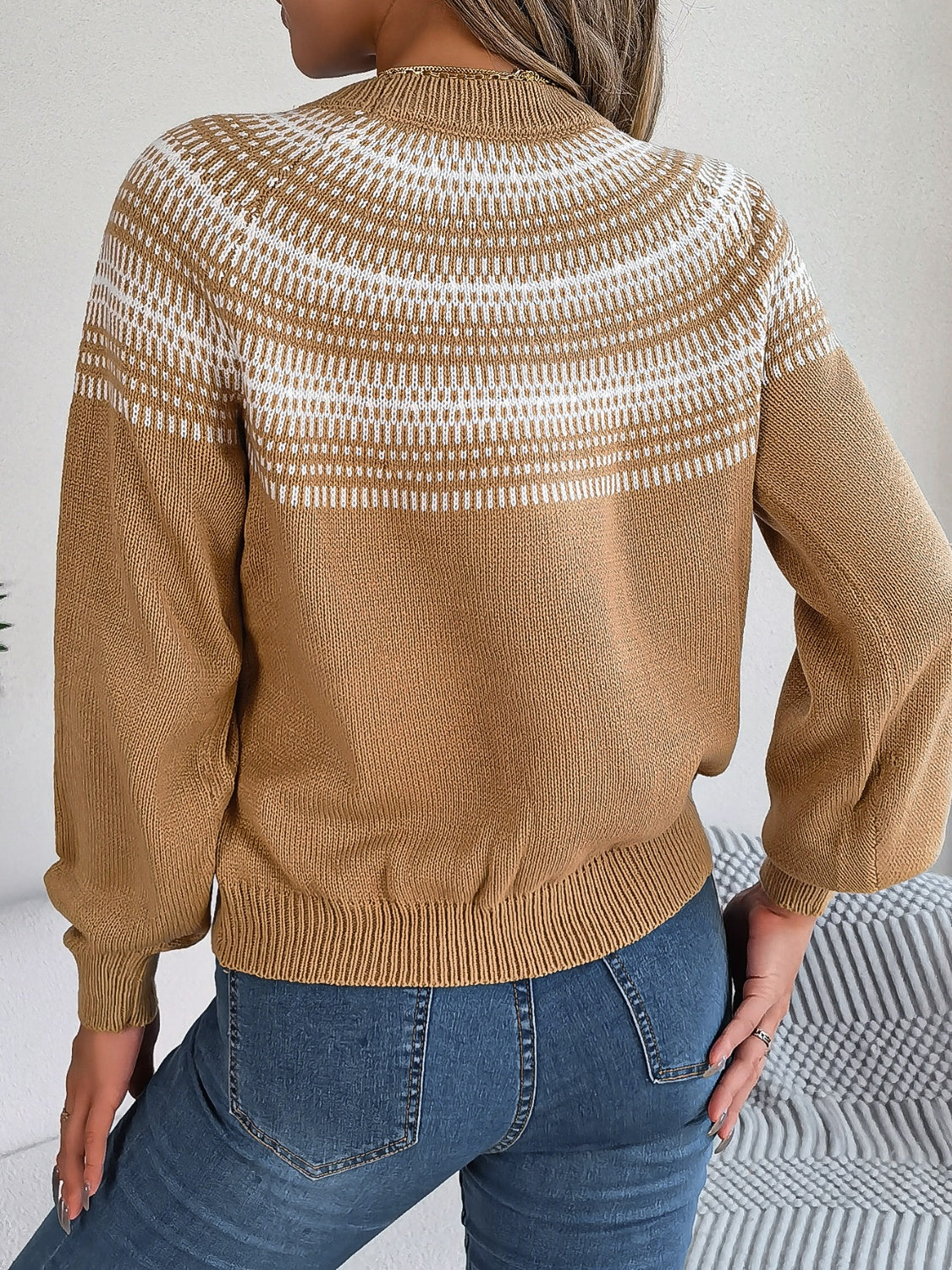 Contrast Round Neck Long Sleeve Sweater - Charming Charlie