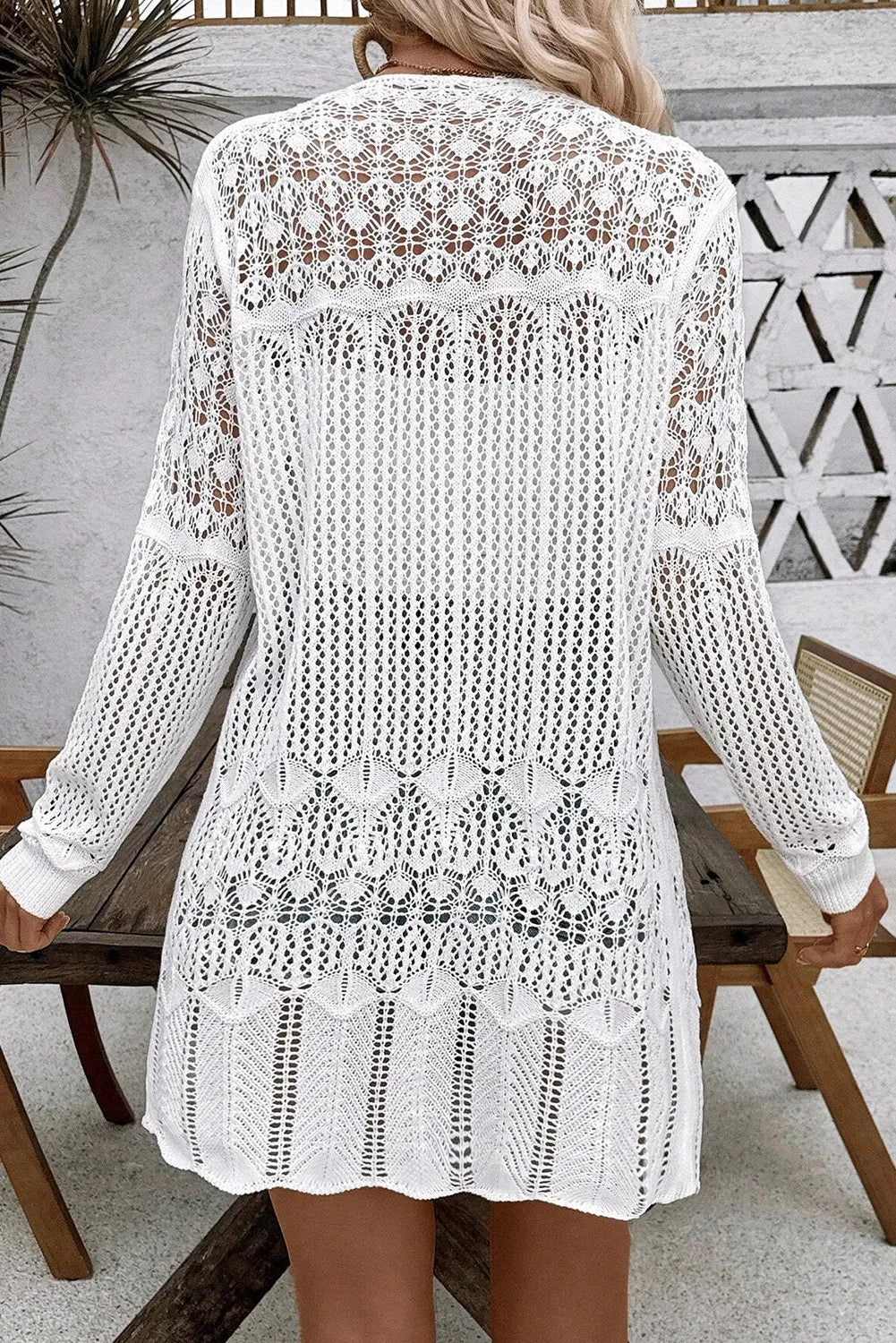 Openwork Open Front Long Sleeve Cardigan - Charming Charlie