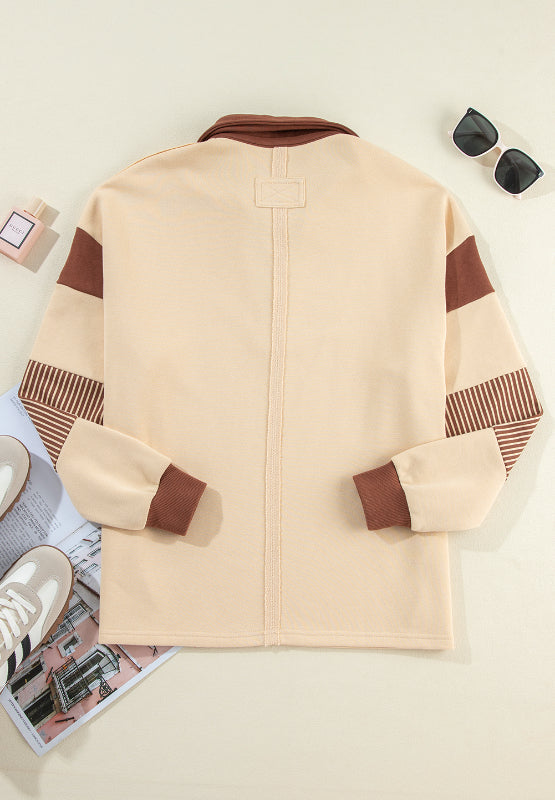 Color Block Johnny Collar Long Sleeve Sweatshirt - Charming Charlie