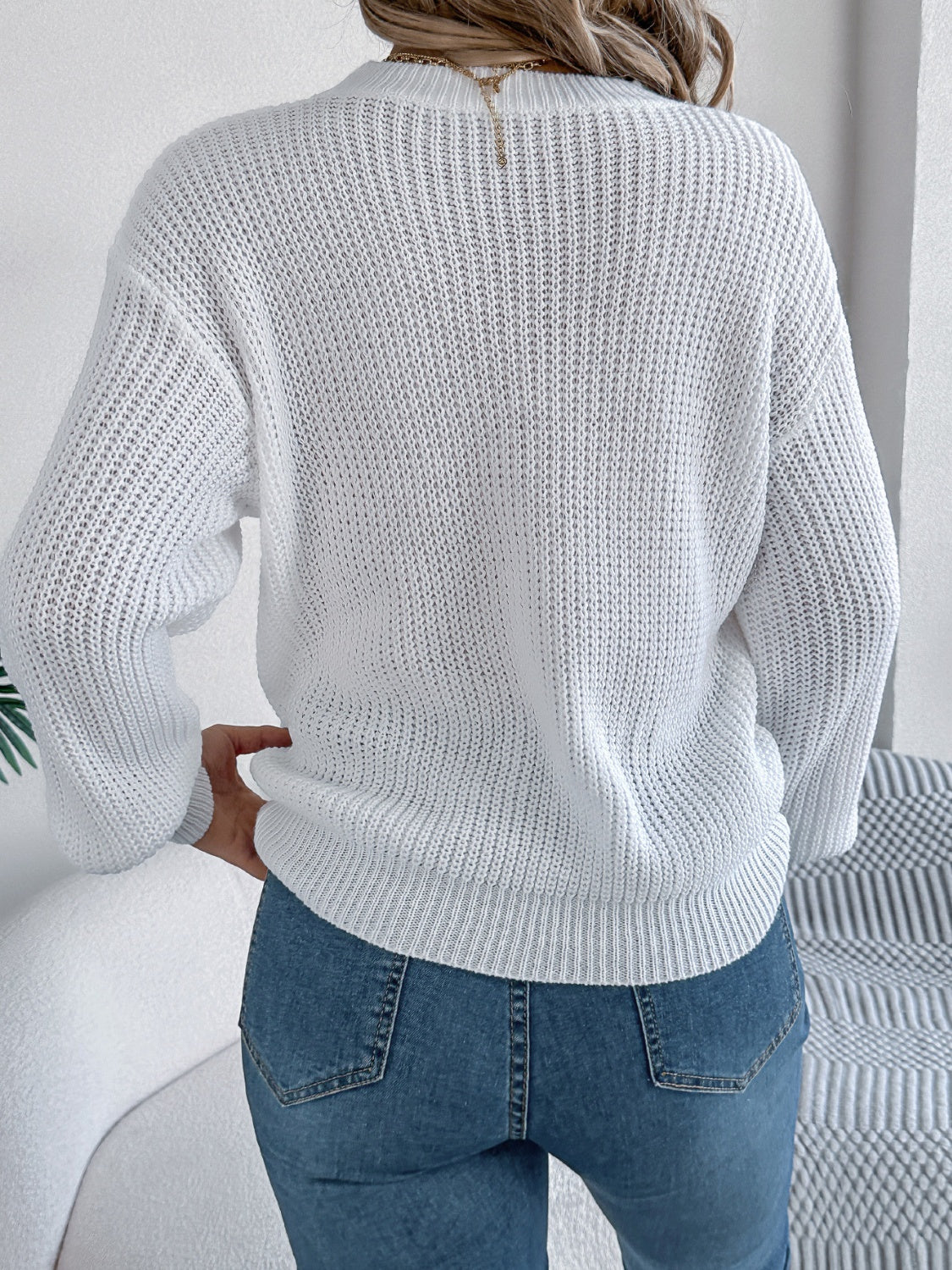 LOVE Heart Round Neck Dropped Shoulder Sweater - Charming Charlie
