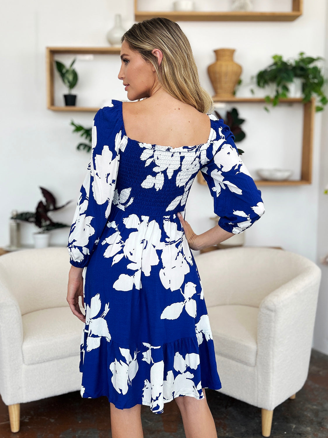 Double Take Full Size Floral Ruffle Hem Smocked Dress with Pockets - Charming Charlie