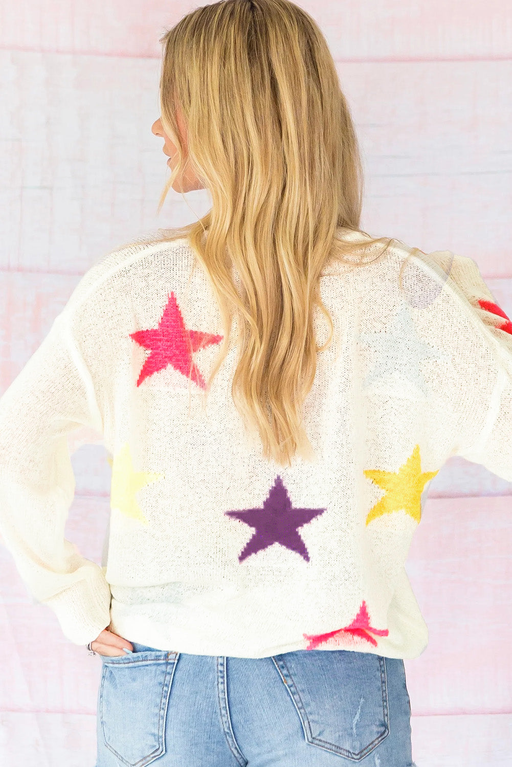 Contrast Star Round Neck Sweater - Charming Charlie