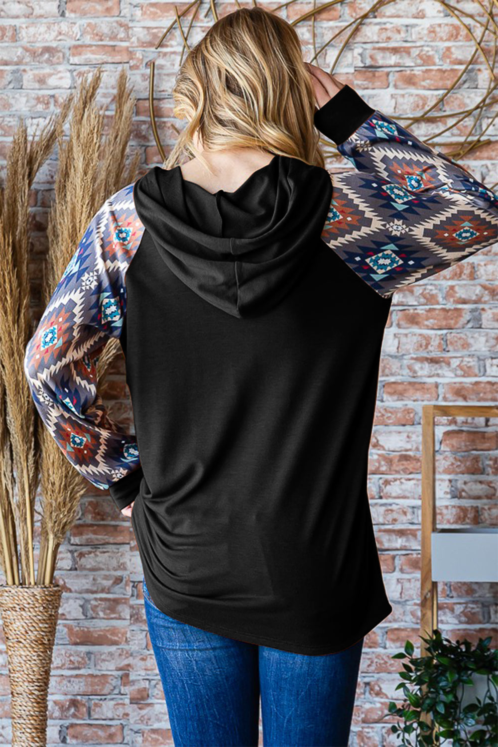 Heimish Half Button Printed Long Sleeve Hooded Top - Charming Charlie