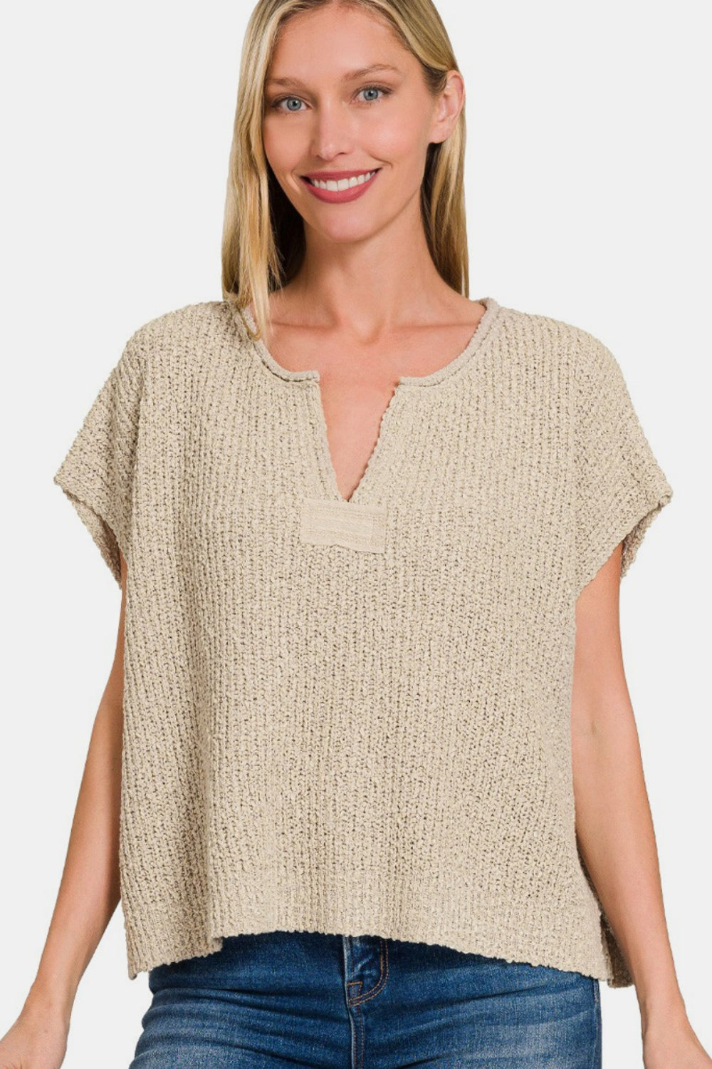 Zenana Short Sleeve Side Slit Sweater - Charming Charlie