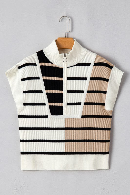 Stripe Colorblock Quarter Zip Collar Sweater Vest - Charming Charlie