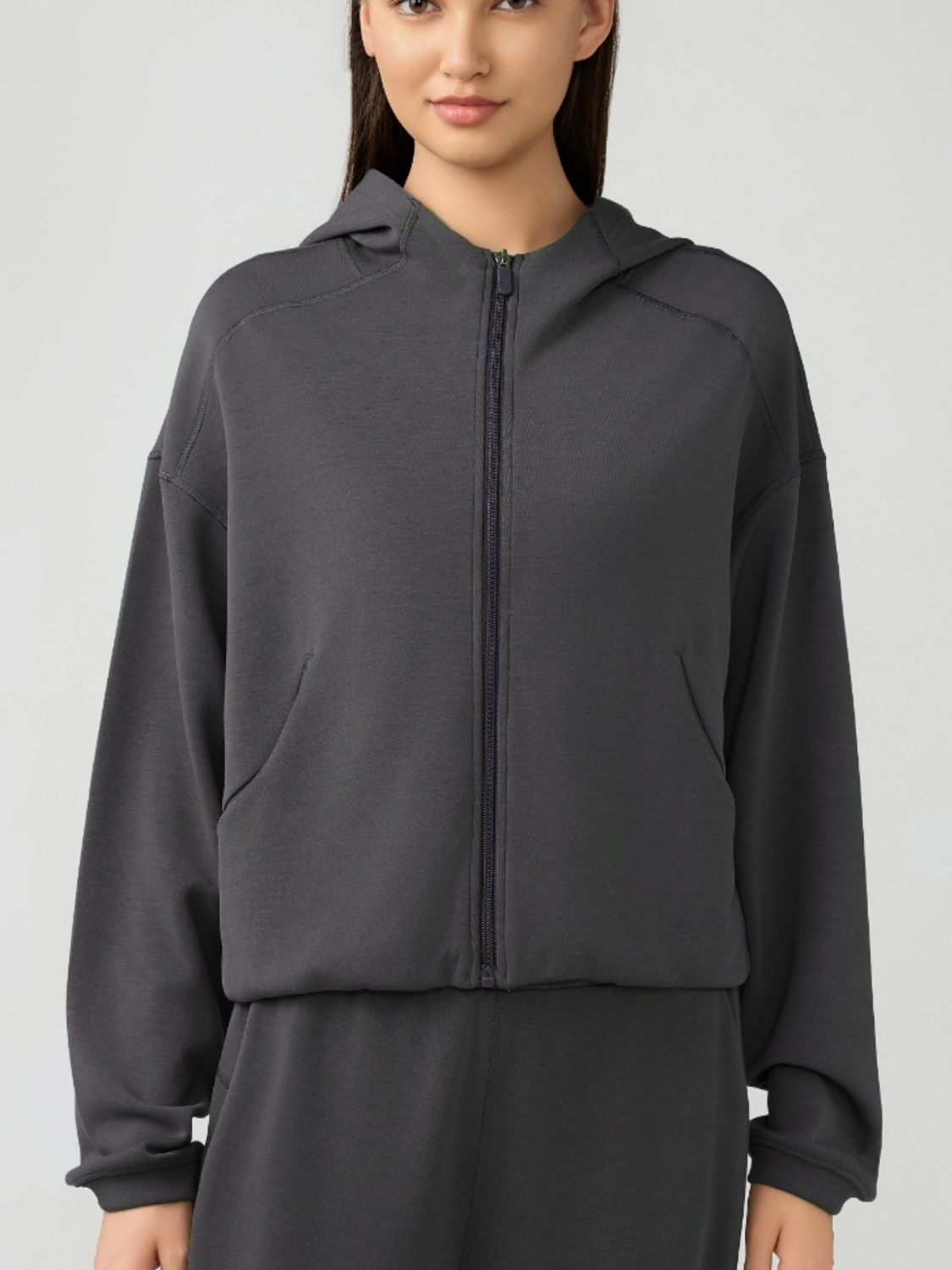 Zip Up Dropped Shouder Active Hooded - Charming Charlie