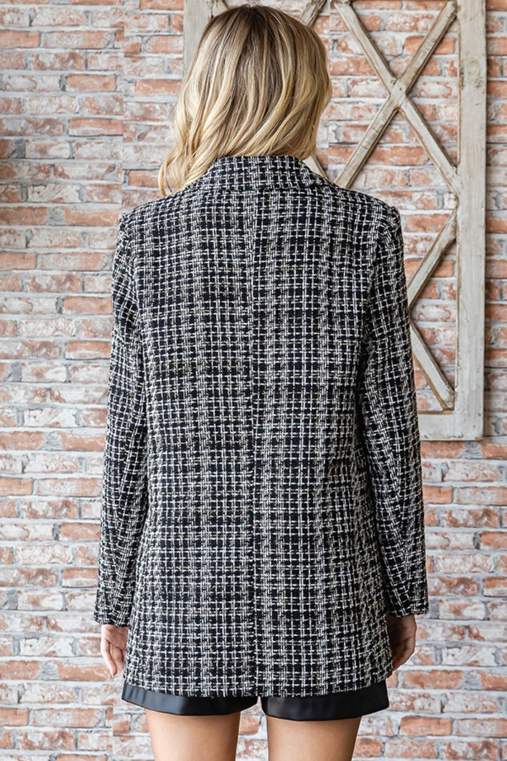 First Love Full Size Lurex Mixed Tweed One Button Blazer - Charming Charlie