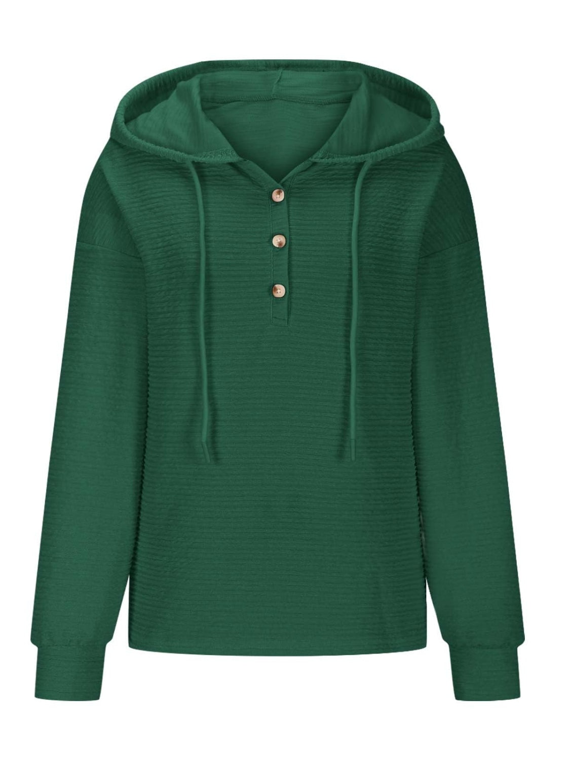 Drawstring Quarter Button Long Sleeve Hoodie - Charming Charlie
