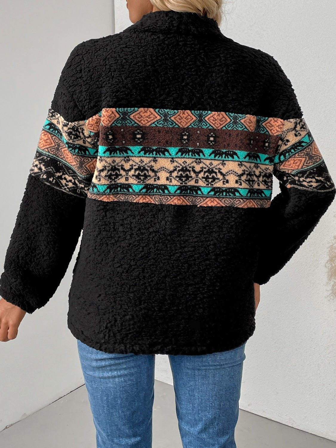 Quarter Zip Geometric Long Sleeve Sweatshirt - Charming Charlie