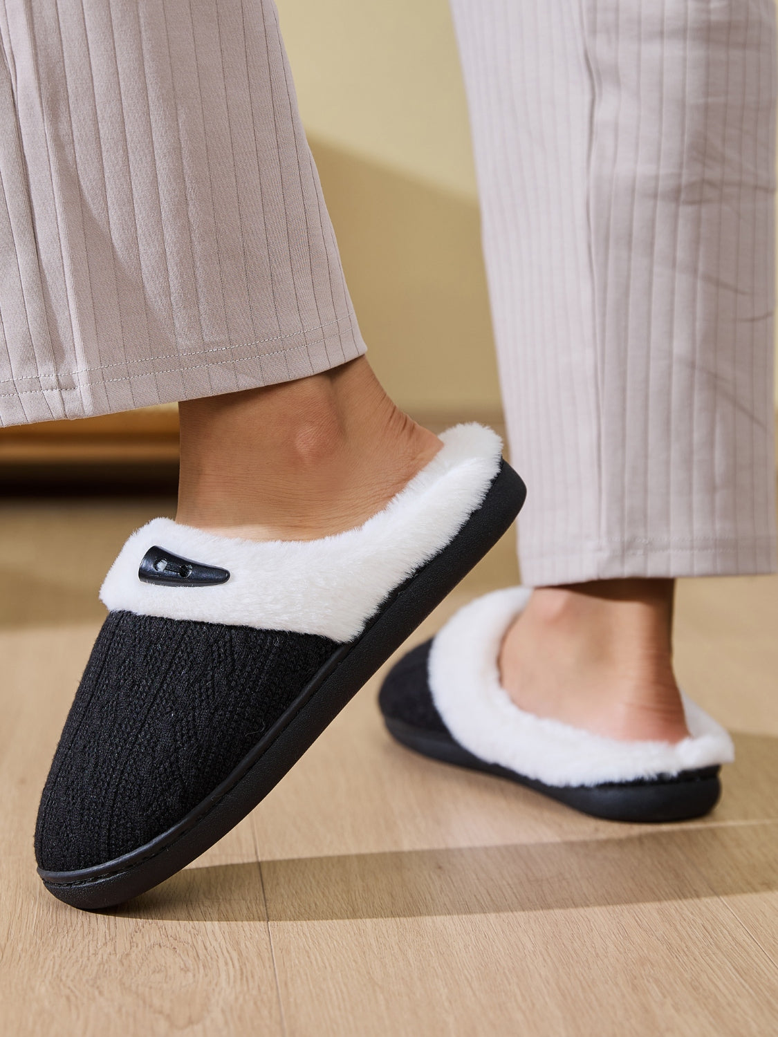 Horn Buckle Furry Texture Flat Slippers - Charming Charlie