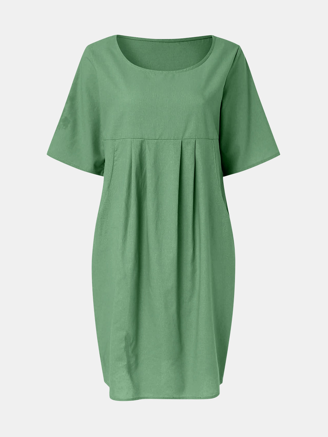 Full Size Round Neck Half Sleeve Dress with Pockets - Charming Charlie