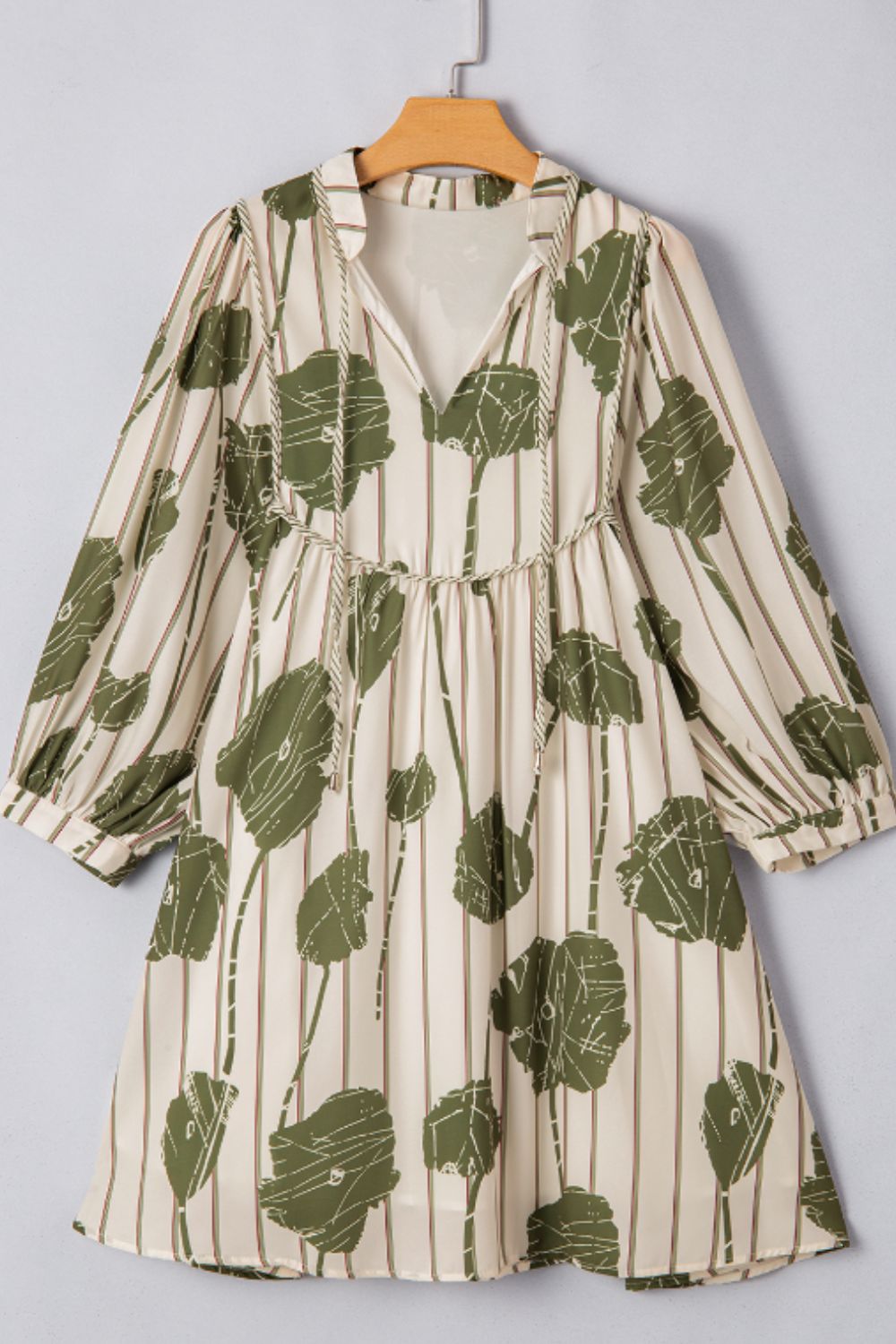 Printed Tie Neck Three-Quarter Sleeve Mini Dress - Charming Charlie