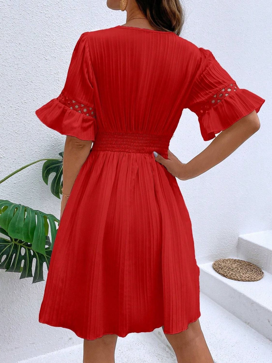 Cutout V-Neck Flounce Sleeve Mini Dress - Charming Charlie