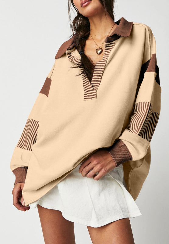 Color Block Johnny Collar Long Sleeve Sweatshirt - Charming Charlie