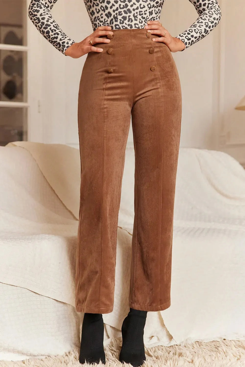Decorative Button Straight Leg Pants - Charming Charlie