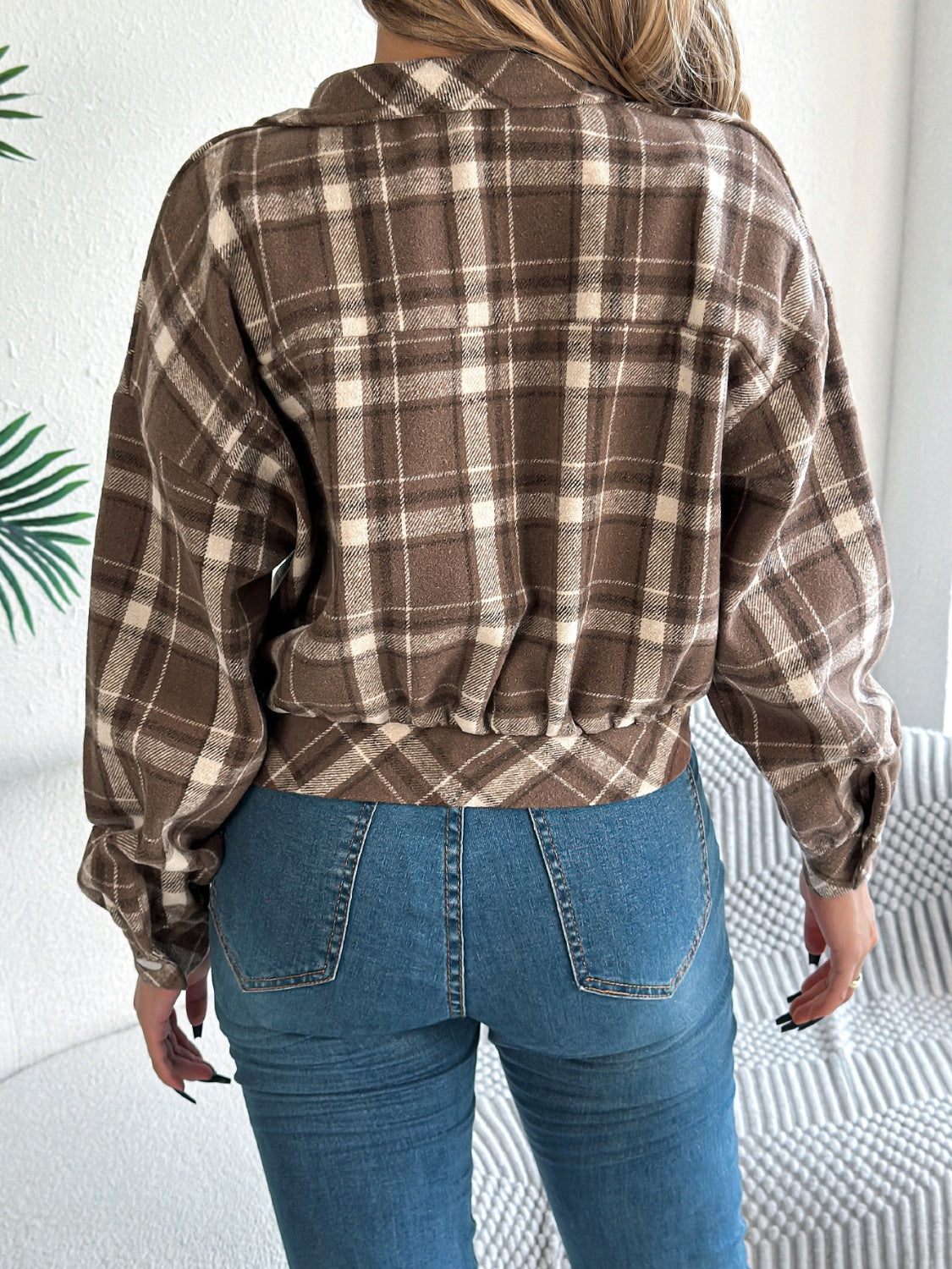 Plaid Button Up Long Sleeve Jacket - Charming Charlie