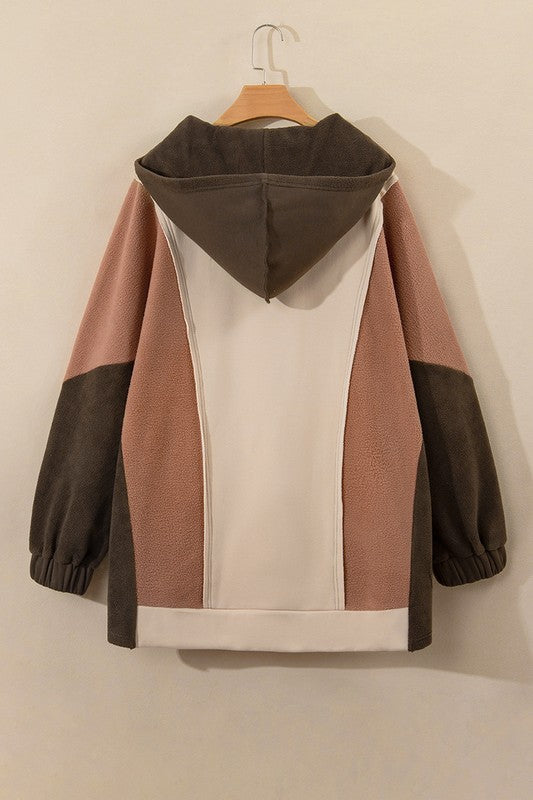 Brown Exposed Seam Colorblock Plus Size Hoodie - Charming Charlie