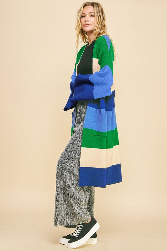 Davi & Dani Color Block Kimono Sleeve Open Front Cardigan - Charming Charlie