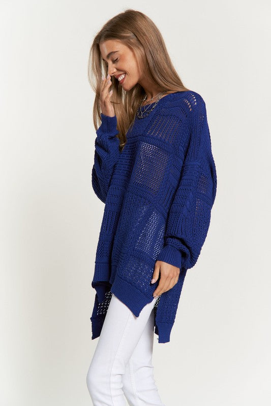 Davi & Dani Openwork Side Slit Drop Shoulder Knit Cover Up - Charming Charlie